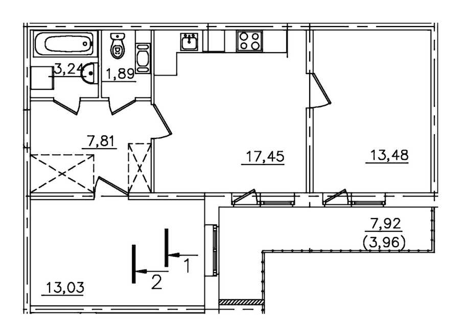 Двухкомнатная квартира в : площадь 60.86 м2 , этаж: 1 – купить в Санкт-Петербурге